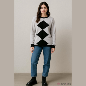 Laura by Alyzia‎ sweater retro vintage sz 12 David Rose style black gray argyle